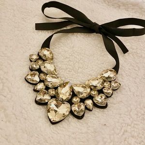 Vintage necklace with rhinestones & black ribbon